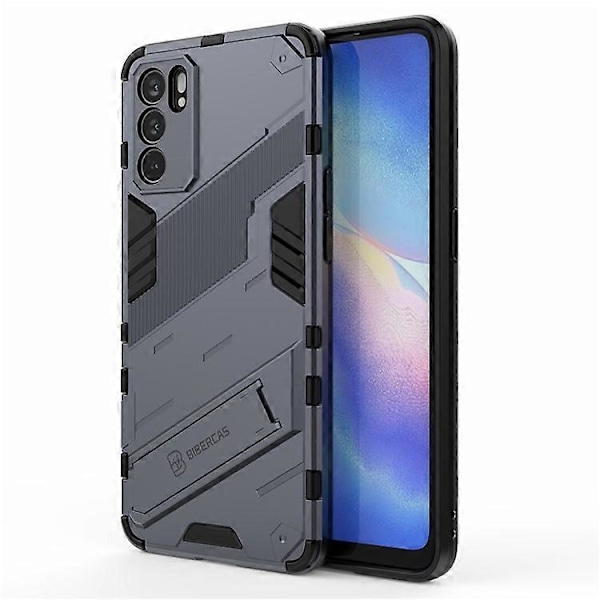 Defender Stöttåligt Militärt Hållbart Robust PC + TPU Skal med Ställ Kompatibelt För Oppo Reno6 5G Grey