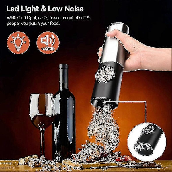 Laderbar Elektrisk Salt- og Pepperkvernsett med Dobbel Laderbase, USB-kabel, Automatisk S