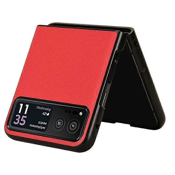 Kompatibelt för Motorola Razr 40 5G PU Läder+PC Kortplats Skal Litchi Textur Stöttåligt Mobilskal Red