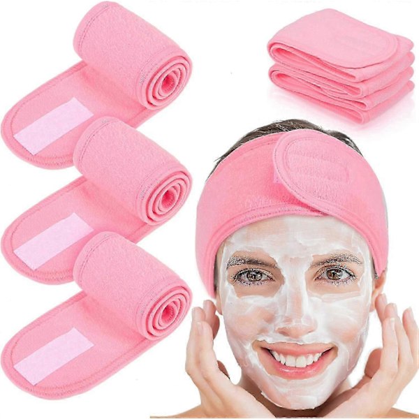 4 st Spa Pannband, Smink Hårband, Stretch Terrytyg Pannband för Sport Yoga Dusch (Rosa)