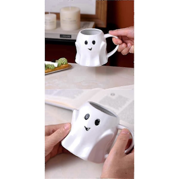 Halloween Spøgelseskopper, 440ml Keramiske Kaffe Kopper med Æske, God Morgen Græskar Kop, Spooky Halloween Drikkevarer, Harpiks Drikkekop