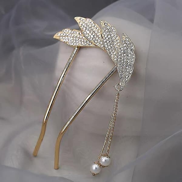 Löv U-formad Strass Hårnål Elegant Håraccessoar Metall Hårpinne, 1 st