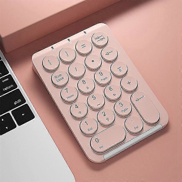 Trådløst numerisk tastatur Bluetooth numerisk tastatur Runde tastehetter Numpad 22 taster Oppladbart numerisk tastatur (Rosa)