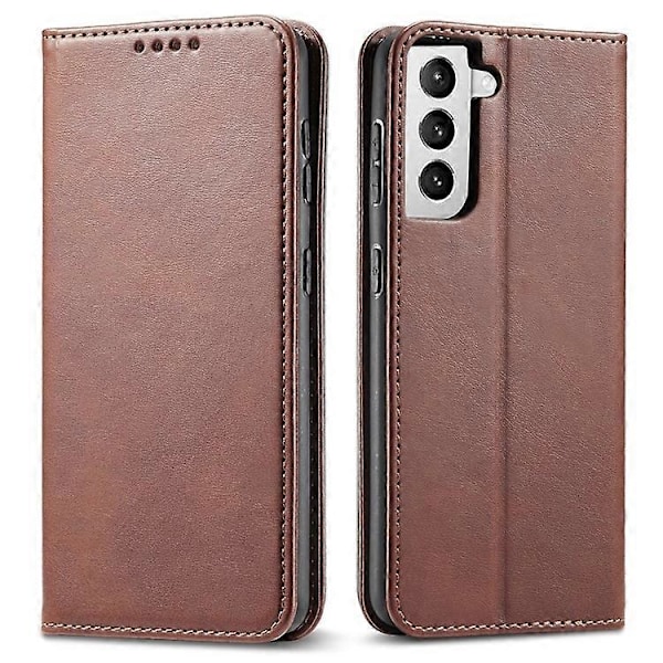 Kompatibelt för Samsung Galaxy S21+ 5G Stöttåligt Telefonfodral Ställ Kalvtextur Flip Telefonfodral Korthållare Brown