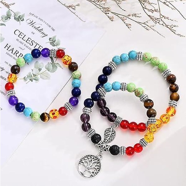 Chakra Armbånd Til Kvinder Reiki Healing Krystaller Yoga Perler Stretch Armbånd Håndlavede Naturlige Ædelsten Flettet Reb Elastisk Snøre Manchet Perler Armring