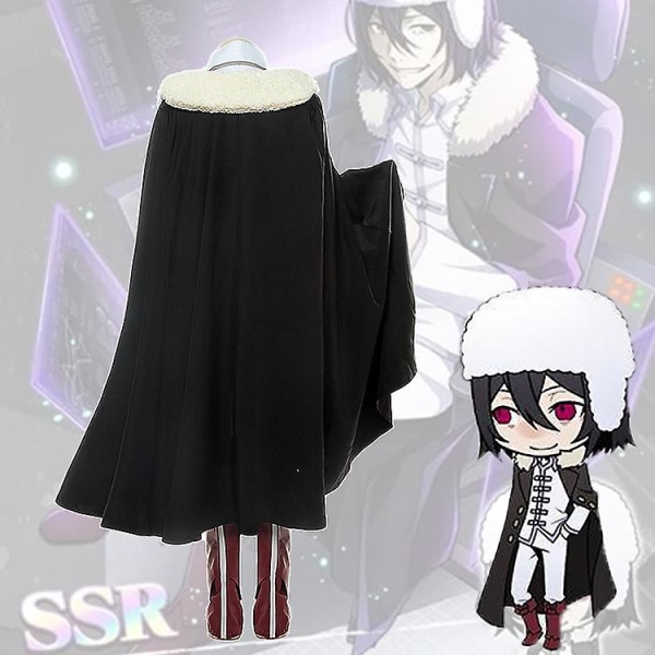 Bungou Stray Dogs Series Cos Costume Fyodor .d Cosplay Helkroppsdräkt Med Svart Cape Halloween Lyxfest Klä upp Full Set Svart Kostym Med Cape Fo XL