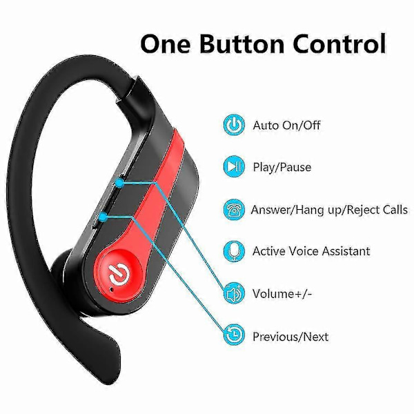 Langattomat nappikuulokkeet, Bluetooth 5.1 urheilukuulokkeet, 10 tuntia soittoaikaa yhdellä latauksella, langattomat kuulokkeet 6D stereo Hi-fi ääni, melunvaimennus (punainen)