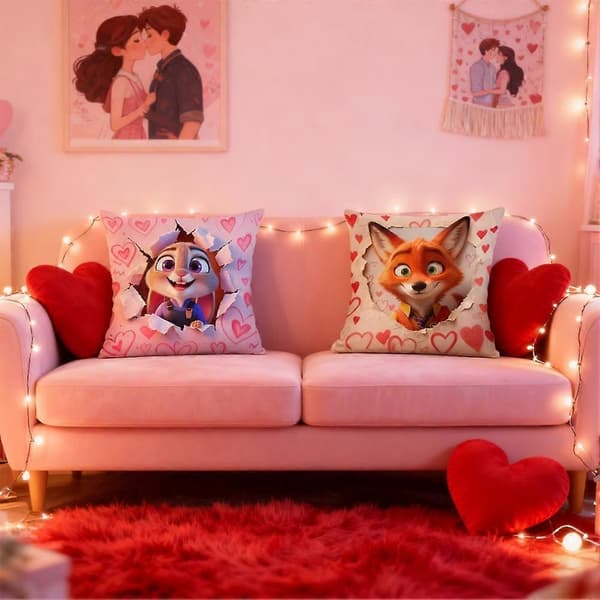Zootopia 2 Hjerte Mønster Plys Pudebetræk Sofa Stue Indretning Gave B 1pcs