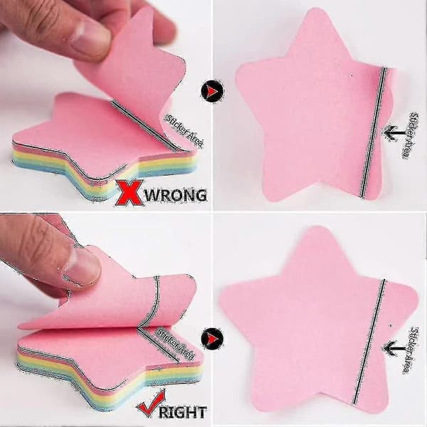 Stjerneformede Sticky Notes - 10 Blokke 76x76mm Selvklæbende Post Memo Søde Blandede Farver