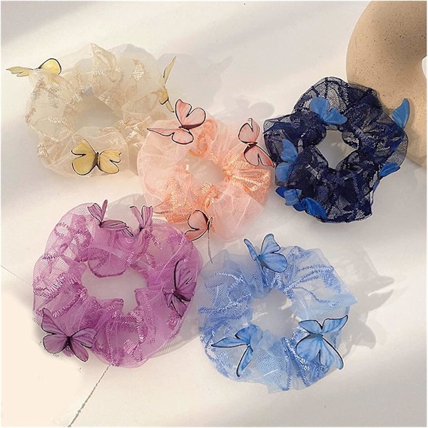 Kvinders Elastiske Kawaii Mesh Hårbånd Bind Søde Sy Piger Blonder Scrunchi Butterfly Tulle Hårtilbehør (farve: Hvid)