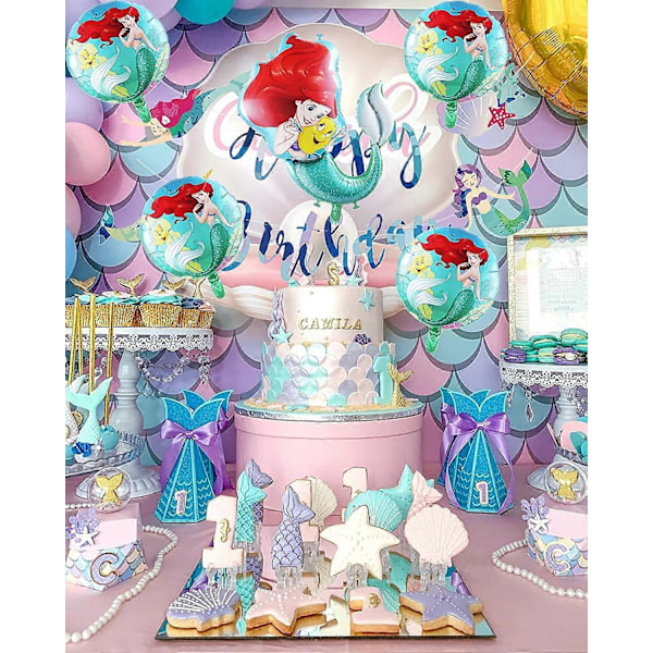 5 stk. Ariel Havfrue Prinsesse Folieballonger, Liten Havfrue Tema Bursdagsfest Dekorasjoner for Jenter