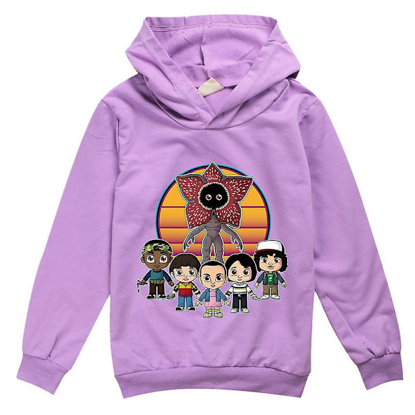 Stranger Things Hoodie med print Pojkar Flickor Långärmad huvtröja Sweatshirt Casual Aktiva toppar Purple 9-10 Years
