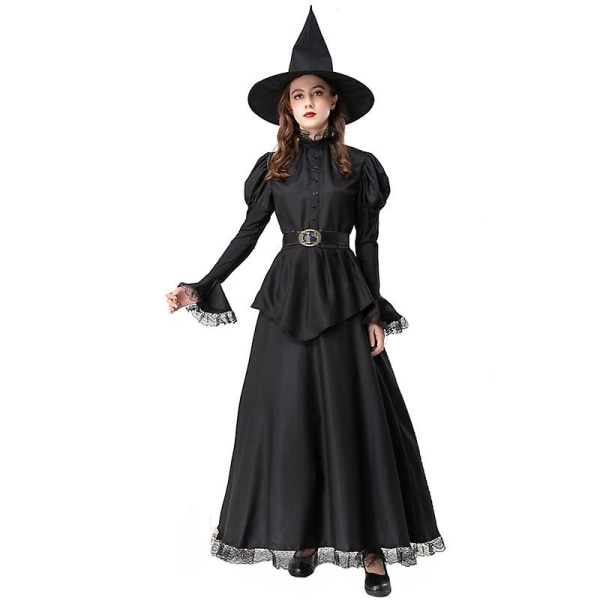 Carnival Halloween Lady Glamour Häxdräkt Klassisk viktoriansk Elegant Sorceress Cosplay Fancy Festklänning Black 02 S