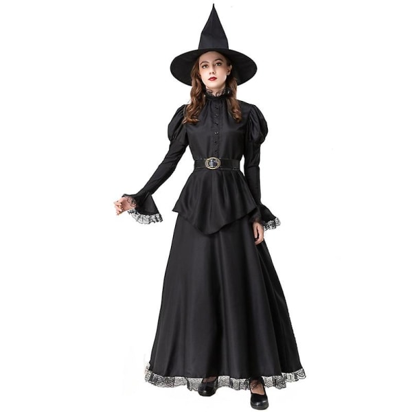 Carnival Halloween Lady Glamour Witch -asu Klassinen viktoriaaninen elegantti noita Cosplayn hieno juhlamekko Black 02 M