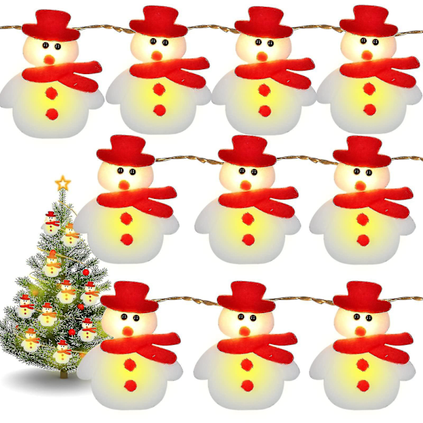 Jul Snögubbe Ljusslinga - 10 LED-lampor 1,65 m Vattentät Ljusslinga, Kort Plysch Ljusslinga För Juldekorationer (batteridriven) TY