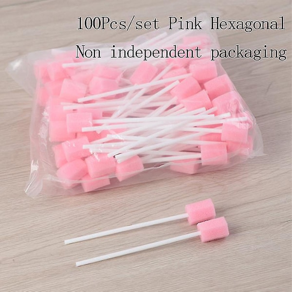 100 st/förpackning Engångs Munvårdssvampstickor Tandrengöring Munsvampar Med Sticka