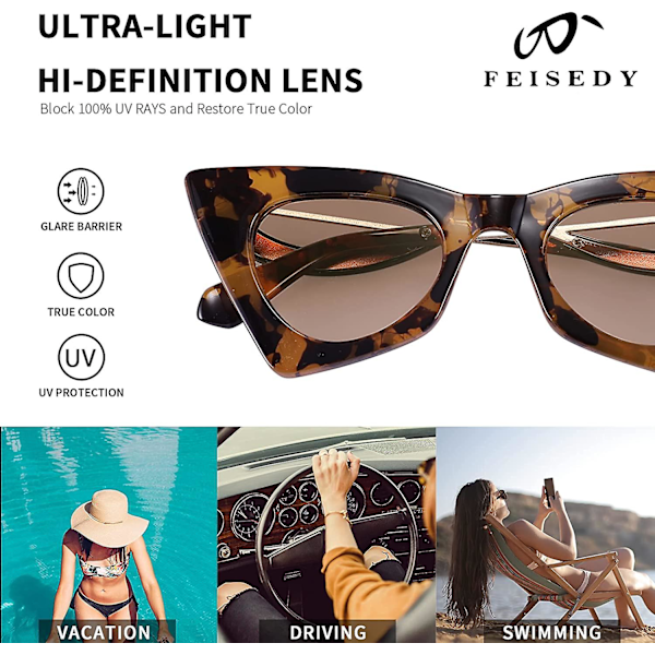 Ubiuo Dame Vintage 60'er Cateye Solbriller Cool Personlighed Charme Moderne Trendy Søde Katteøje Briller B2779
