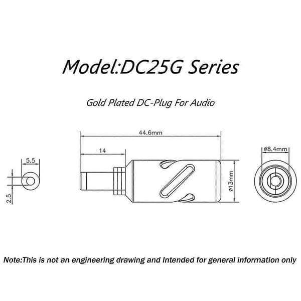 DC2.5G Strømstik Jack DC 5.5 x 2.5mm DC Strømkabelstik til Hifi Audio Applikationer DIY