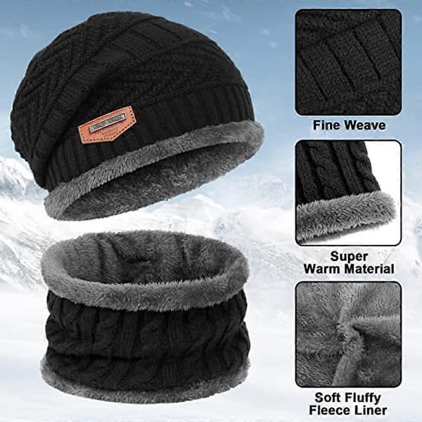 Vintermössa beanie halsduk mössa varm stickad mössa plus sammet utomhus vinter varm mössa halsduk set män och kvinnor