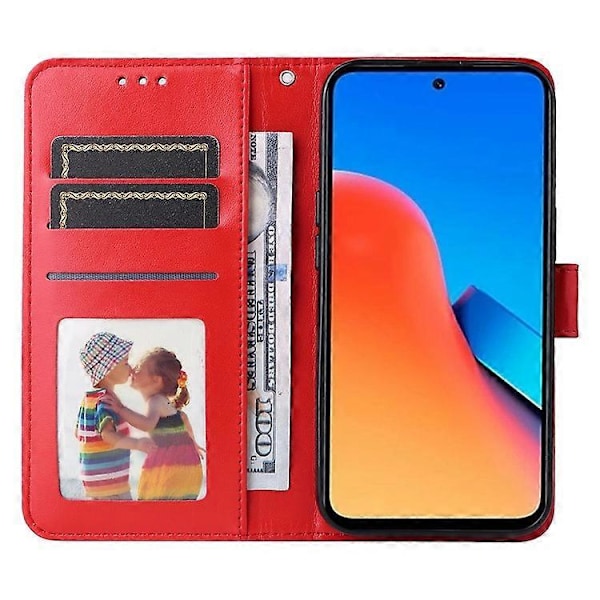 PU-nahkakotelo Xiaomi Redmi 12 4G -puhelimelle, auringonkukkakuvioitu lompakko naarmuuntumista estävä älypuhelinkotelo Red