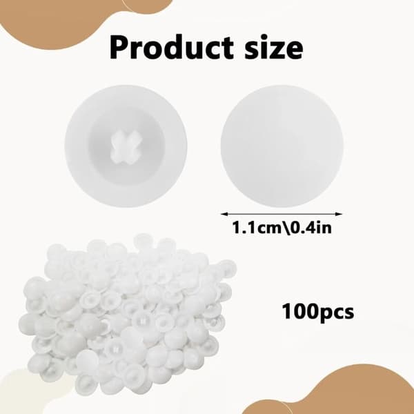 Hvit Skruhette, Vanntett, Rund, 100 Stykker, Plast, Phillips 7 mm for Møbler, Dekorative Beskyttelsesdeksler.
