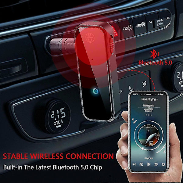 Bluetooth-modtager, Bluetooth-biljackadapter, 5.0 Bluetooth-sender, bærbar trådløs 3,5 mm Aux Bluetooth-adapter