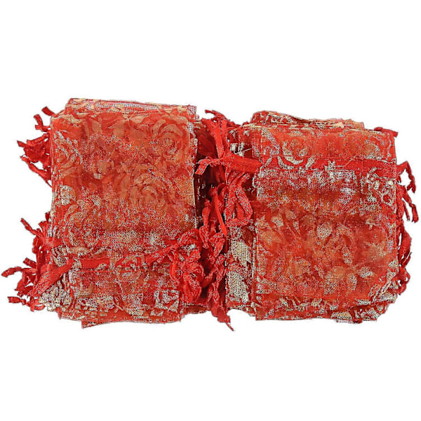 100 stk 7x9cm Organza Gaveposer Smykkeposer Bryllup Julefest Gaveposer Rød-haoyi