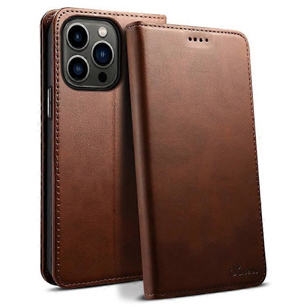 SUTENI Kompatibelt för iPhone 15 Pro Max Enkelt Läderfodral Plånboks Telefonfodral Brown