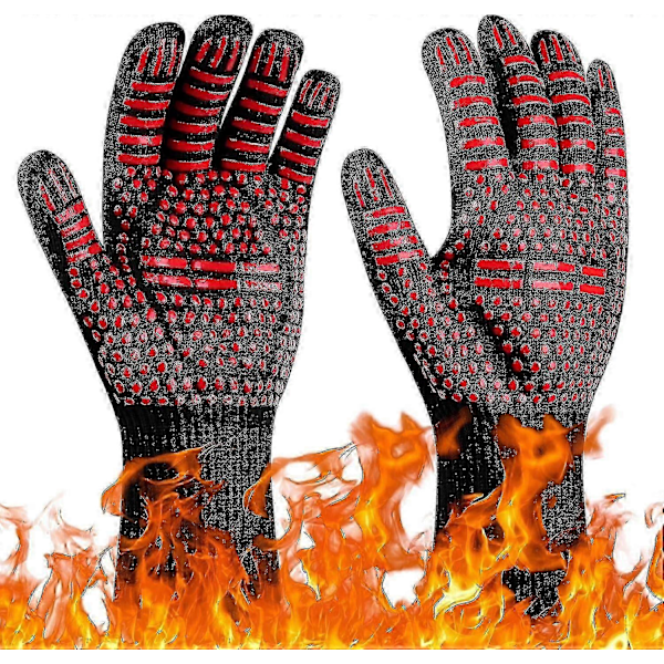 Rød - 1 Par, Grillhansker, Varmebestandige Ovnshansker Opp Til 800c, Sklisikre Varmebestandige Ovnshansker, Oppvarmede Matlagingshansker For Grill/ovn/grill/peis