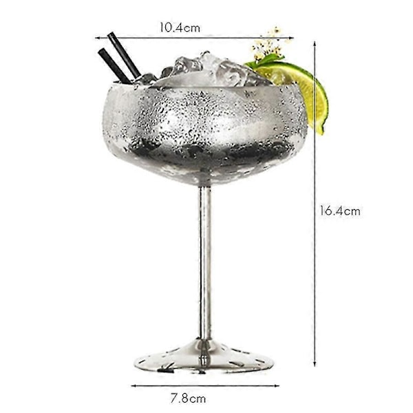 Cocktailkopp i rustfritt stål Martini Kopp Cocktail Drikke Champagnebeger Fest Barutstyr, Sett med 4, Ro
