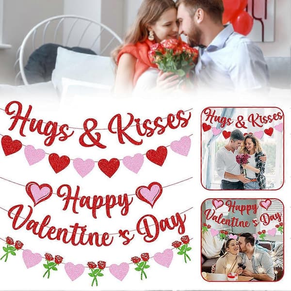 Glade Valentinhjertebannere Søte Valentinstilbehør til bryllupsfest 4 in 1