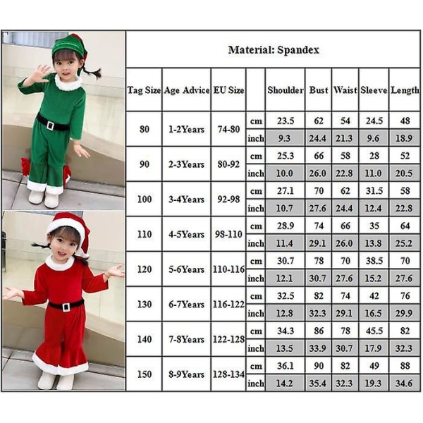 Jul pojkar flickor långärmad jumpsuit med spetsig hatt Set Santa Claus Cosplay kostym Red 1-2Y