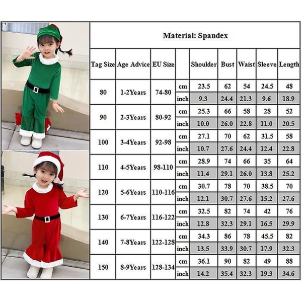 Jul pojkar flickor långärmad jumpsuit med spetsig hatt Set Santa Claus Cosplay kostym Red 3-4Y