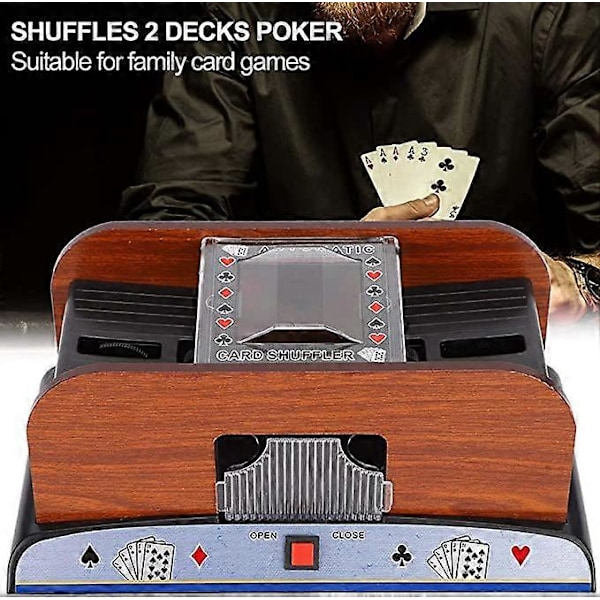 Automatisk Poker Kortblandare i Trä, 1-2 Kortlekar Poker Blandar Kortblandare Maskin Pokerutrustning, Batteridriven Automatisk Kortblandare