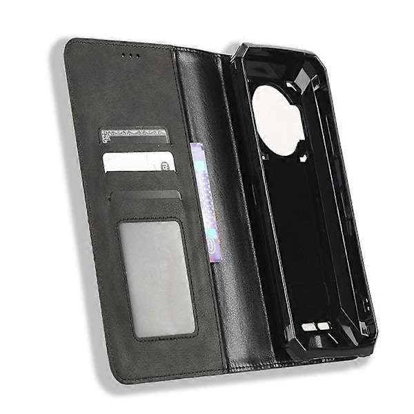 Kompatibelt för Oukitel WP19 Retro Textur Magnetisk Absorptionsfodral Präglat Mosaik Plånboksställ Skyddande Skal Black