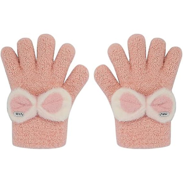 Vintervarma handskar för småbarn, söta rosetter, stickade handskar med fulla fingrar, stretchiga vantar för små flickor och pojkar i åldern 2-5 år