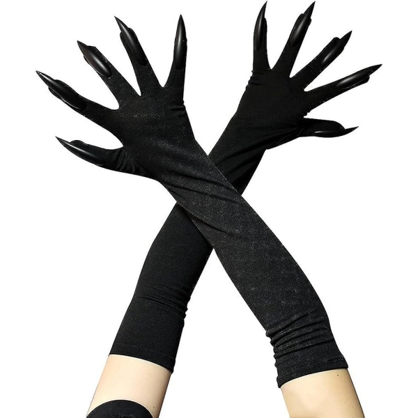 Vuxna Halloween-klor Långa svarta djurtassar Handskar med läskiga långa naglar Funny Ghost Cosplay Kostymhandskar Finklänning för kvinnor män Silver
