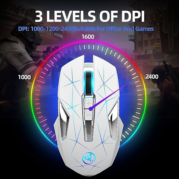 T300 Trådlös 2.4g Mus Ergonomisk Mus 2400 Optisk Mus RGB Bakgrundsbelysning Tyst Gaming Mus Vit