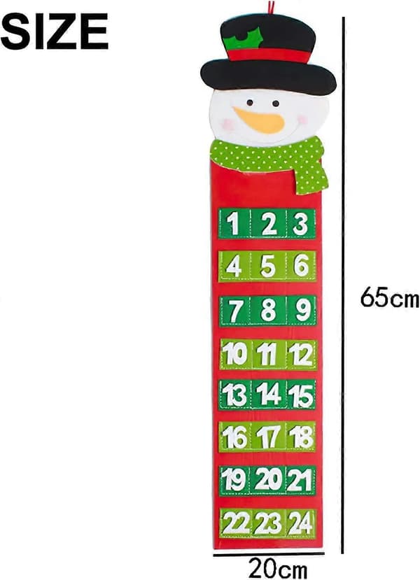 20x65cm Julekalender med Nedtælling til Jul - Julemand og Snemand