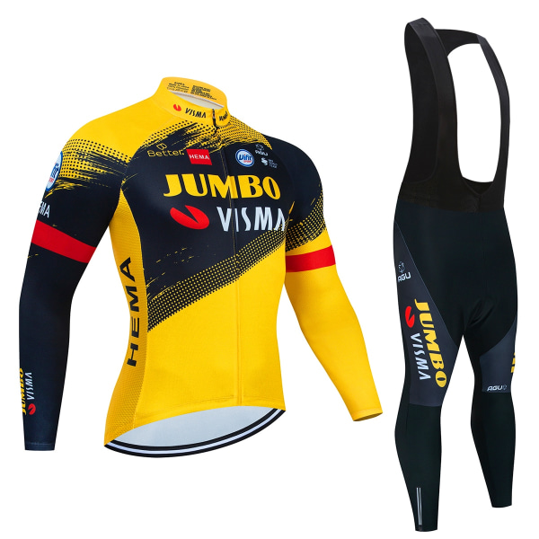 2023 JUMBO Långärmad Cykeltröja Set haklapp Byxor Ropa Ciclismo Cykelkläder MTB Cykeltröja Höstuniform Herrkläder Black 4XL