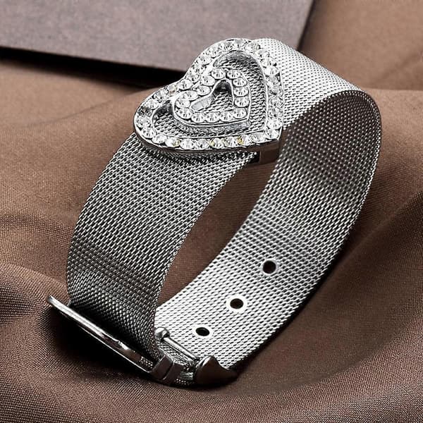 Titanium Stål Rhinestone Brede Armbånd Glitrende Kjærlighetshjerte Diamant Armringer