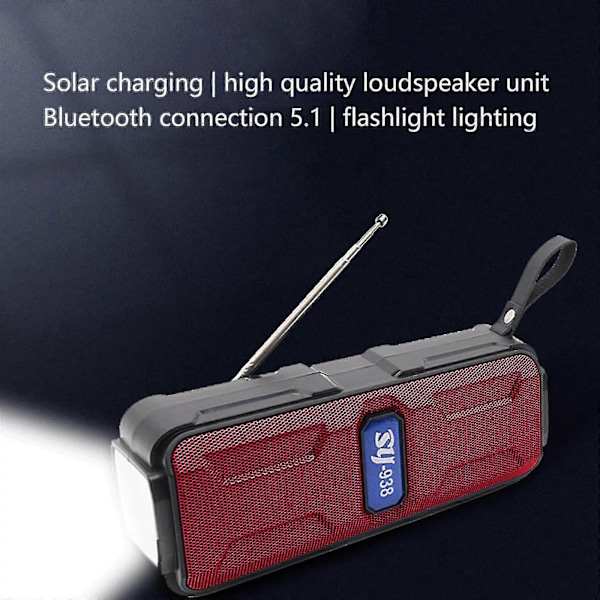 Solar Bluetooth lydlys udendørs lommelygte Bluetooth 5.1 radio multifunktions kort højttaler FM radio bærbar højttaler