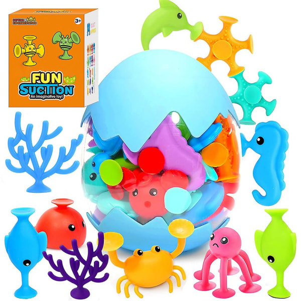 18-delade roliga sugkopp badleksaker för barn Silikon havsdjur sugkopp leksak med äggskal