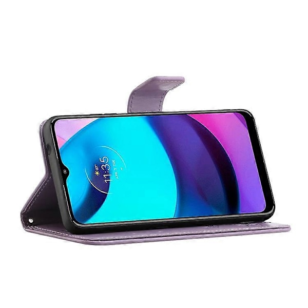 Moderigtig pungfunktion Flip Prægede Sommerfugle Blomst PU Læder Ridsefast Telefon Cover Stativ Skal Kompatibel Med M Purple