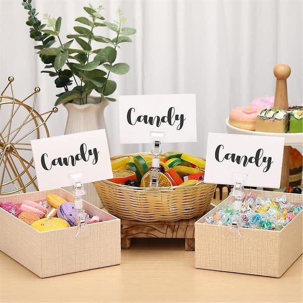 100 stk. dobbeltsidede skilteclips, mini clips, klare, roterbare vareclips til skilteholdere