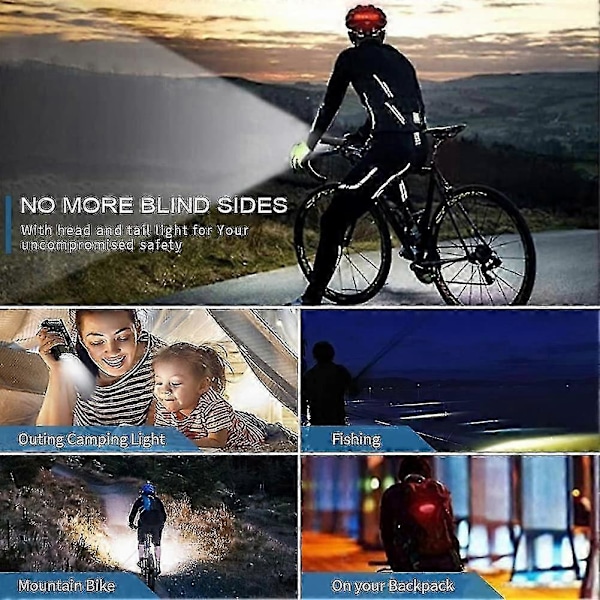 7000 Lumen Kraftfulla Cykellampor Fram och Bak, 5 LED Super USB Laddningsbara Vattentäta Cykelhuvud