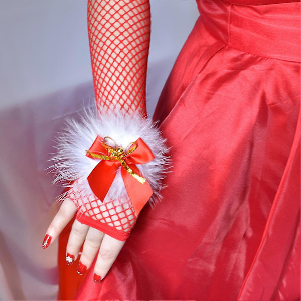 1 Par Jul Mesh Handskar Dam Hög Elasticitet Fingerlösa Röda Fisknätshandskar Cosplay Scenframträdande Festtillbehör