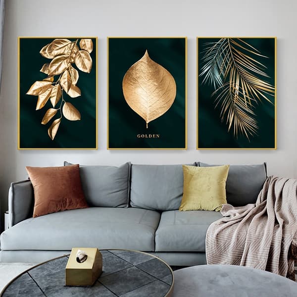 3 st Väggdekor Vardagsrum Sovrum Modern Väggkonst Present Bild Guld Blad Ramlös 40*60cm
