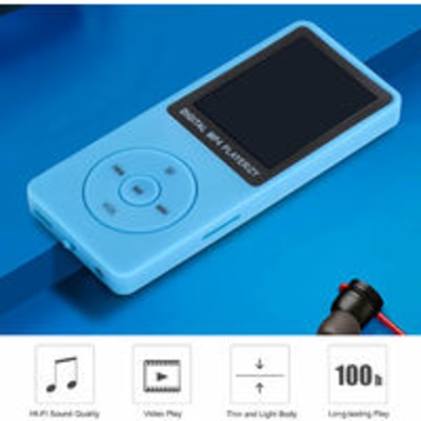 MP3/MP4-spelare 64 GB musikspelare 1,8-tums skärm Bärbar MP3-musikspelare med FM-radio röstinspelare för vuxna barn (blå)