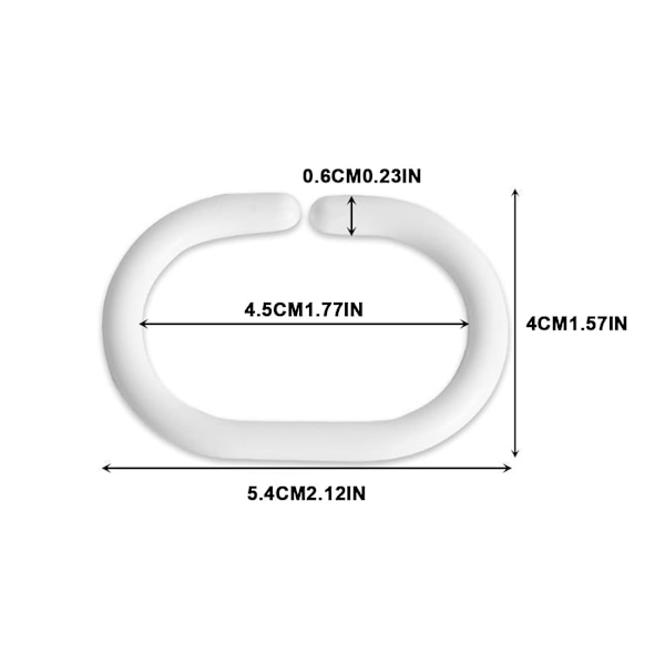Pakke med 24, Hvid, Brugt til Bruseforhængsstang, Bruseforhængsring, Robust Plast, Bruseforhængsring, Klar Krystal Bruseforhængsring, Hæk